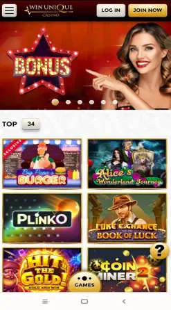 applicatie en interface WIN UNIQUE CASINO
